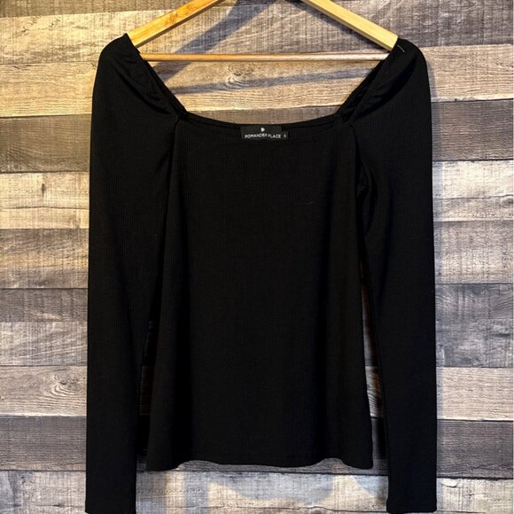 Tuckernuck Pomander Place Black Ribbed Square Neck Long Sleeve Top S Minimalist - Picture 2 of 5